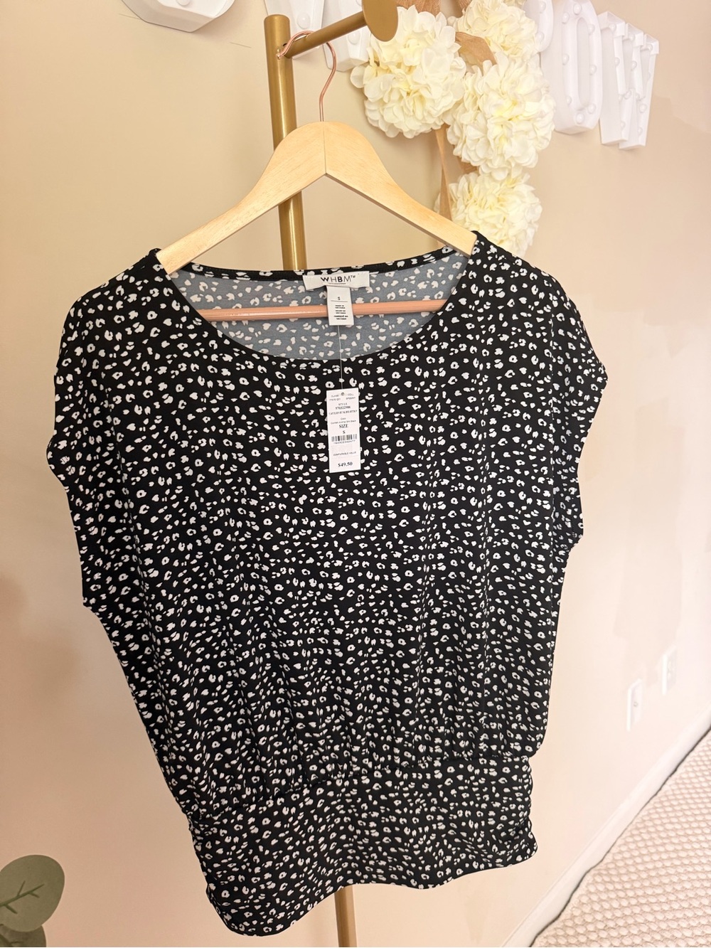 White House Black Market Black Short Sleeve Printed Blouse